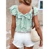 2026 Women's Printed Summer Fashion Casual Top with Back Bow and Double-Layer Pleats Short Sleeves