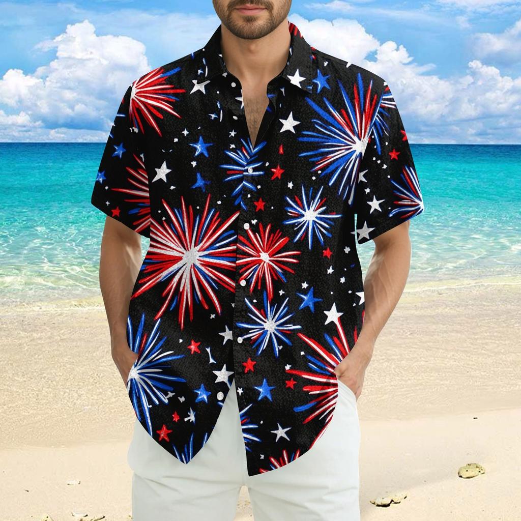 Men's Casual Casual Independence Day Print Short-sleeved Shirt