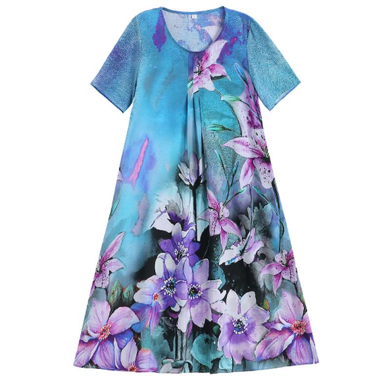 Summer Elegant Long Dresses for Women Plus Size Loose Short Sleeve Vintage Print Women's Dress