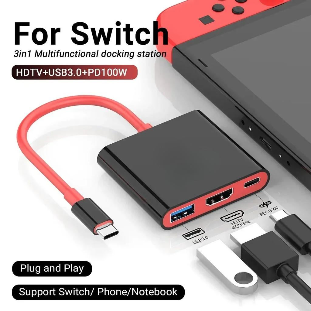 3 IN 1 Portable Nintendo Switch Docking Station TYPE-C To 4K HDTV Hub with HDMI and USB 3.0 for Steam Deck Phone IPad Laptop