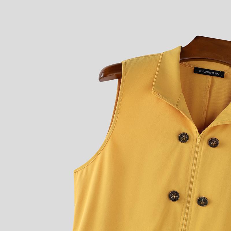 INCERUN Men Sleeveless Zip-up Decorative Buttons Casual Long Cardigan Waistcoats