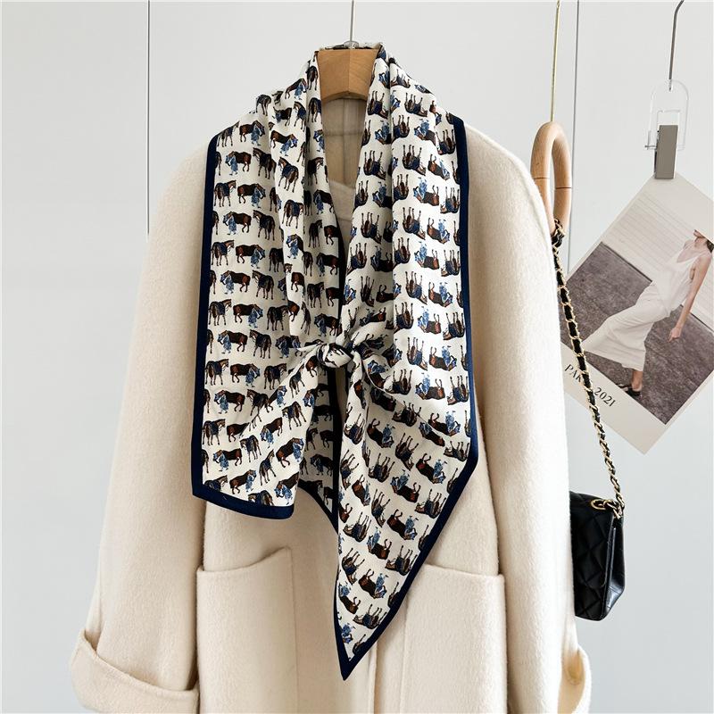 Premium double-sided double-layer silk silk scarf Korean version autumn and winter warm light luxury versatile bevel long streamer