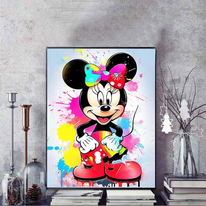 Disney Diamond Painting Minnie Mouse Splatter Graffiti Style Illustration Mosaic Embroidery Diamond Painting Cross Stitch Home Decoration 5D DIY