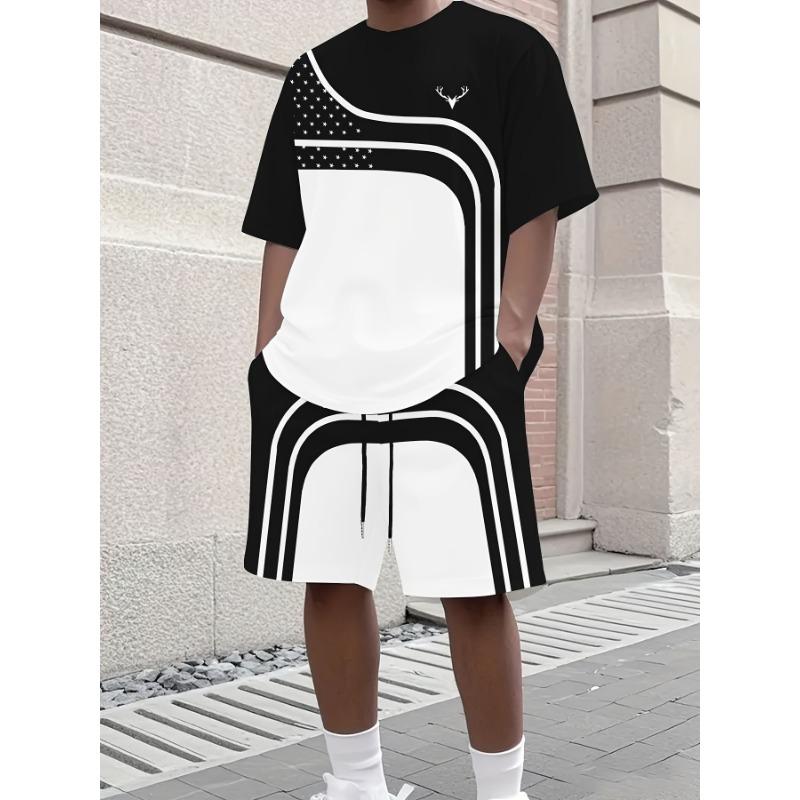 New! Men s 3D printed casual T-shirt suit, suitable for daily wear S