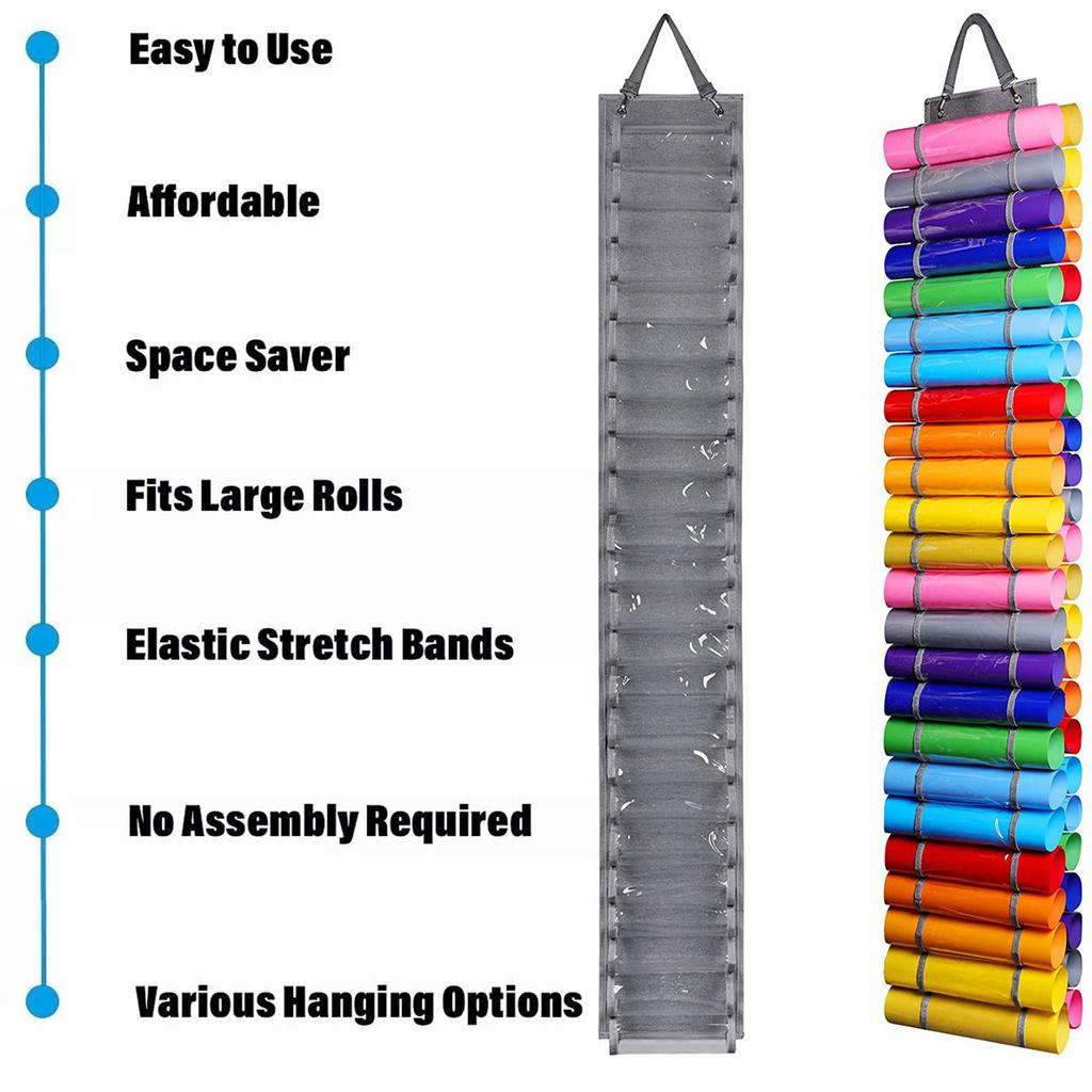 600d Oxford Cloth Thermal Transfer Film Roll Storage Hanging Bag, Wall Mount Transparent Double sided Vinyl Roll Holder With 48 Roll Compartments