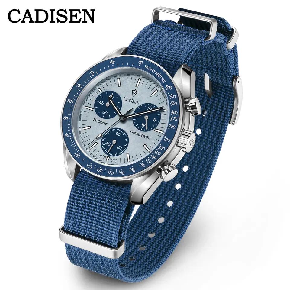 2026 CADISEN New Men's Watches Luxury Quartz Wrist Watch for Men Sapphire AR Coated Crystal Canvas VK68 Speed Chronograph