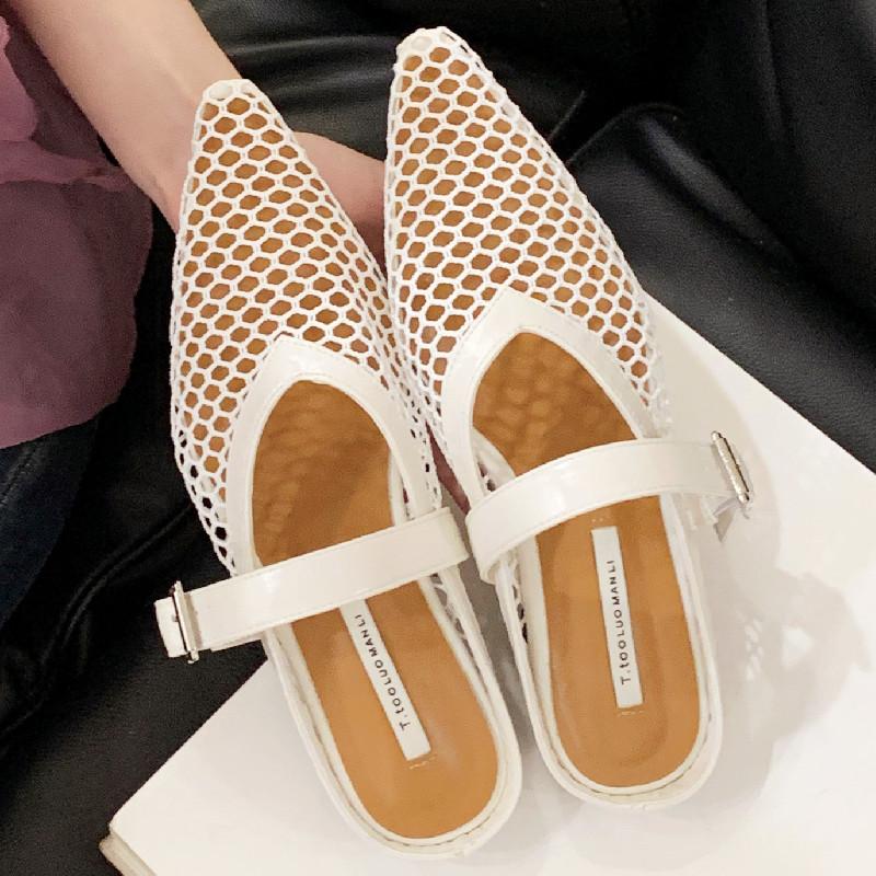 Fashion New Designer Mesh Flat Sandals Women Fashion Hollow Buckle Mary Jane Shoes Women Comfortable Breathable Non-slip Wedges Sandals