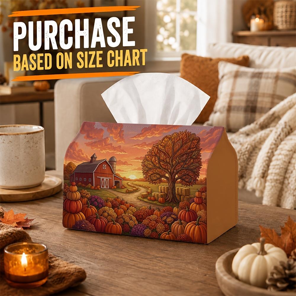1pc Rustic Farmhouse Tissue Box - Barn Pumpkin Field Napkin Storage Box, Suitable for Rolls/Facial Tissues/Single Sheets, Multi-Functional Storage Box