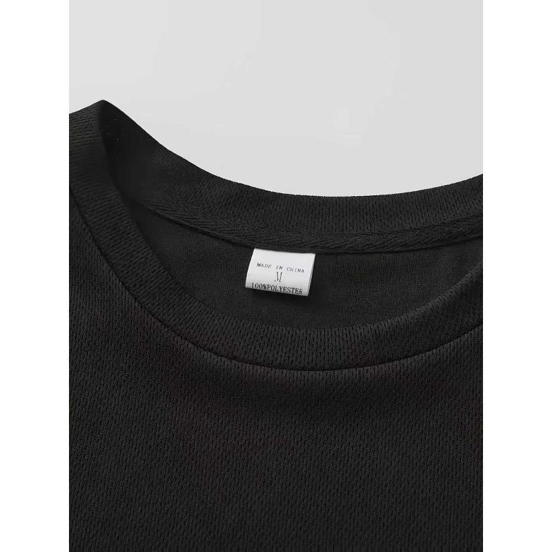 European Size Men's & Teen ' Black T-Shirt with White Star Design - Short Sleeve Round Neck Summer Casual & Wear, Breathable T-Shirt for Training