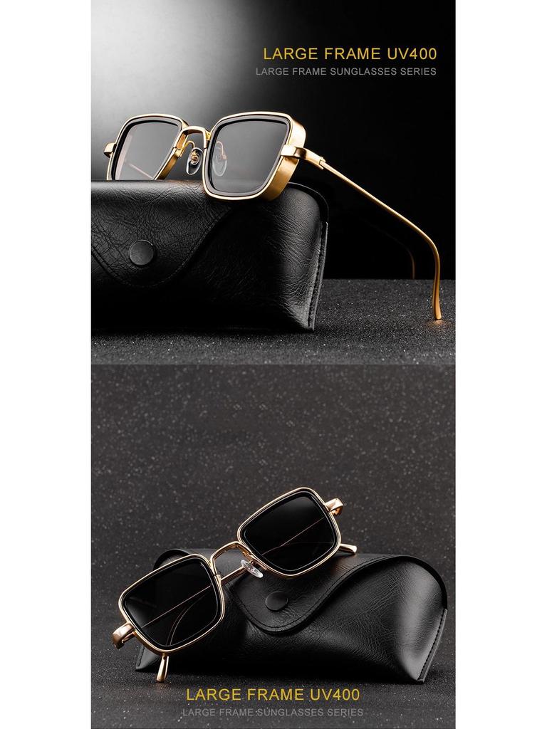 Unisex Vintage Square Frame Sunglasses: Trendy Metal Thick-Rimmed Outdoor Fashion
