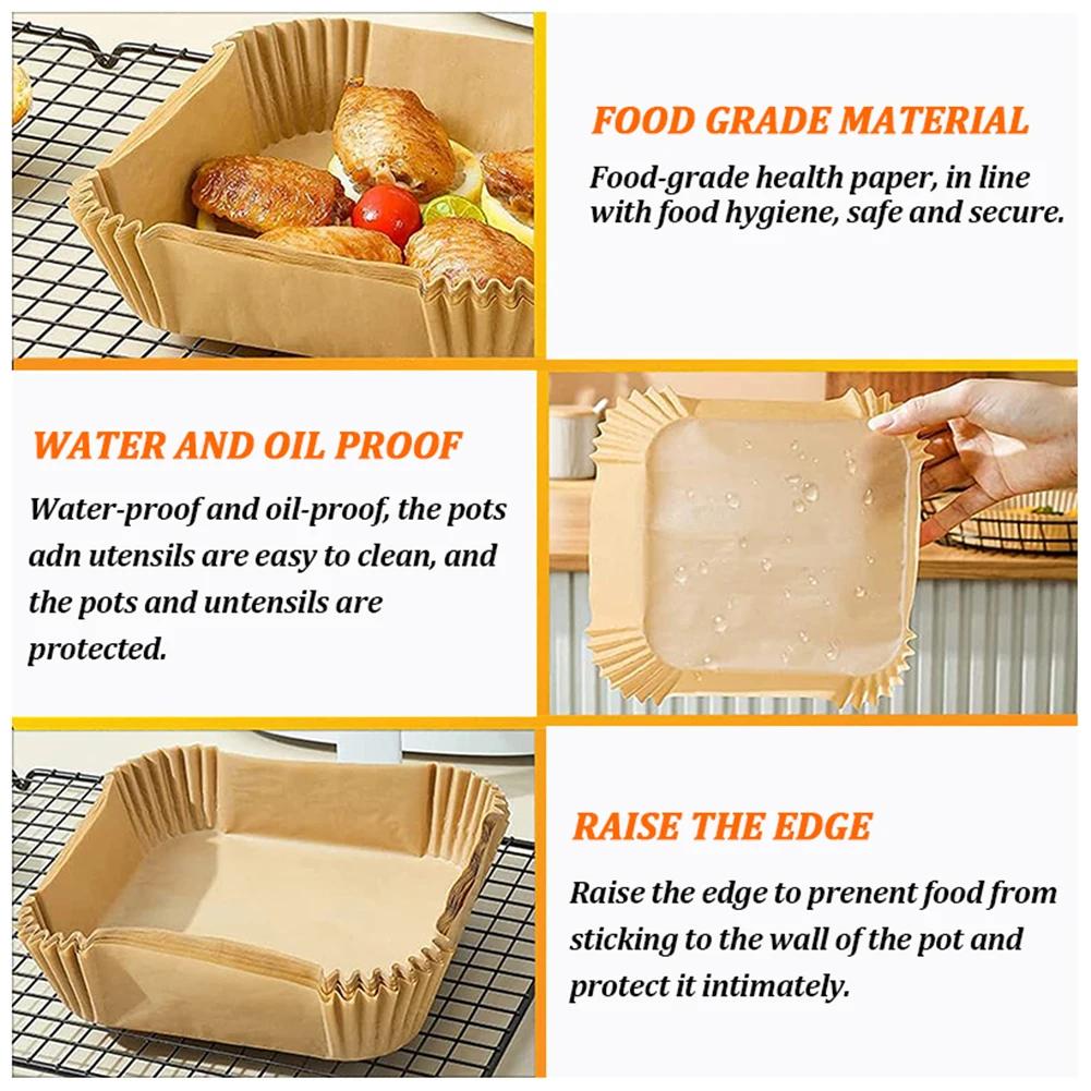 50/100Pcs Disposable Air Fryer Paper Liner Oil-proof Water-proof Paper Tray Non-Stick Baking Mat for Oven AirFryer Accessories