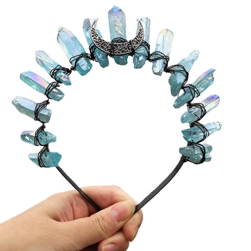 Quartz Crystal Crown Handmade for Head Hoop Luxury for Head Accessory Gothic Baroque Vintage Headwear for Parties Festiv