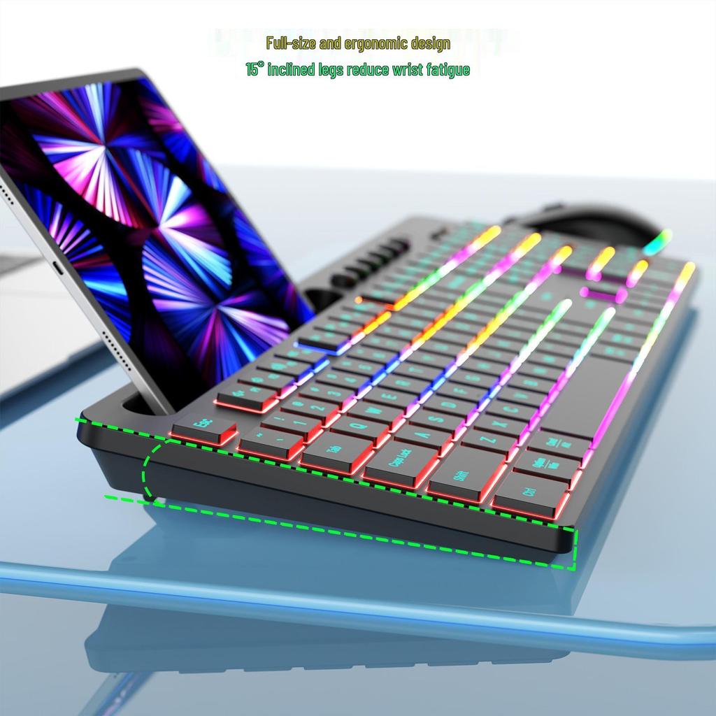 Ergonomic Colorful Backlit Wireless Keyboard and Silent Mouse Combo with Charging Feature
