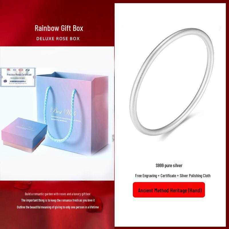 Sterling Silber 999 Damenarmreif: Alte Methode, Solider Kreis, Studentenversion, Weihnachtsgeschenk.