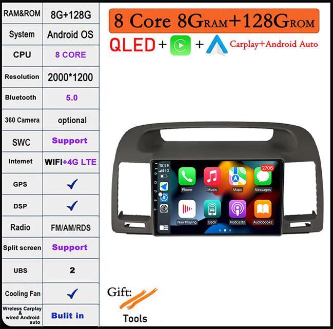 9'' For Toyota Camry 5 XV 30 2001 2002 - 2006 Android 14 Car Radio Multimedia Player Navigation GPS Carplay Touch Screen