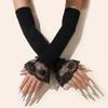 Elegant Women Ruffle Solid Color Long Flare Sleeves Arm Cover Outdoor Sun Protection Driving Elastic Fingerless Gloves