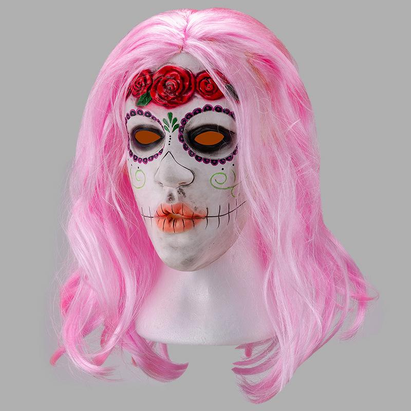 Halloween mask, latex headgear, pink hair mask, role-playing, bar, dance party, performance show COS