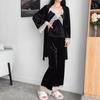 1011 Lace Cardigan Long Sleeve Long Pajama Pants Set Three-piece Golden Velvet Pajamas Women's Home Sweet and Fresh Pajamas