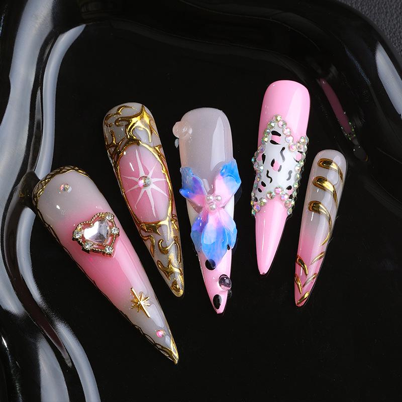 Handmade Leopard Print Rhinestone Heart Nails: Sparkly European & American Style Nail Art Extra Small