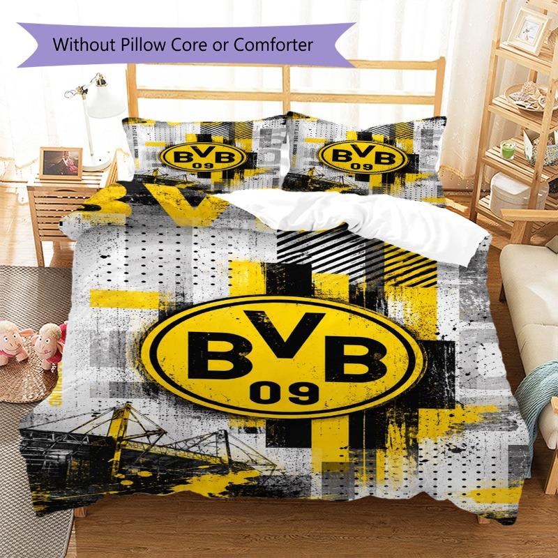 Borussia Dortmund BVB 09 Graffiti Stadium Print 3‑Pieces Duvet Cover Set Soccer Fan Bedding Bedroom Home Decor Without Pillow Core Comforter