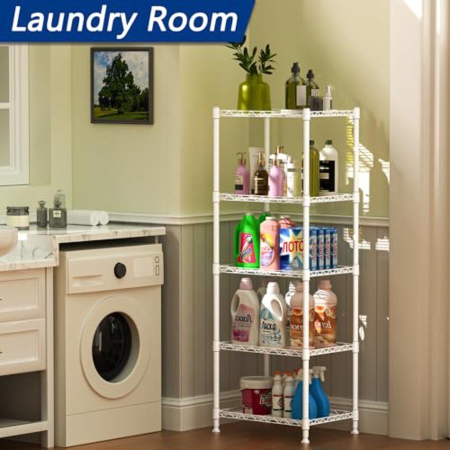 5-Wire Shelving Metal Storage Rack Adjustable ShelvesStanding Storage Shelf Units for Laundry Bathroom Kitchen Pantry Closet Wh