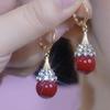 Light Luxury High-end Red Pearl Super Flash Ear Hook Fashion Temperament Celebrity Style Earrings Internet Popular Earrings