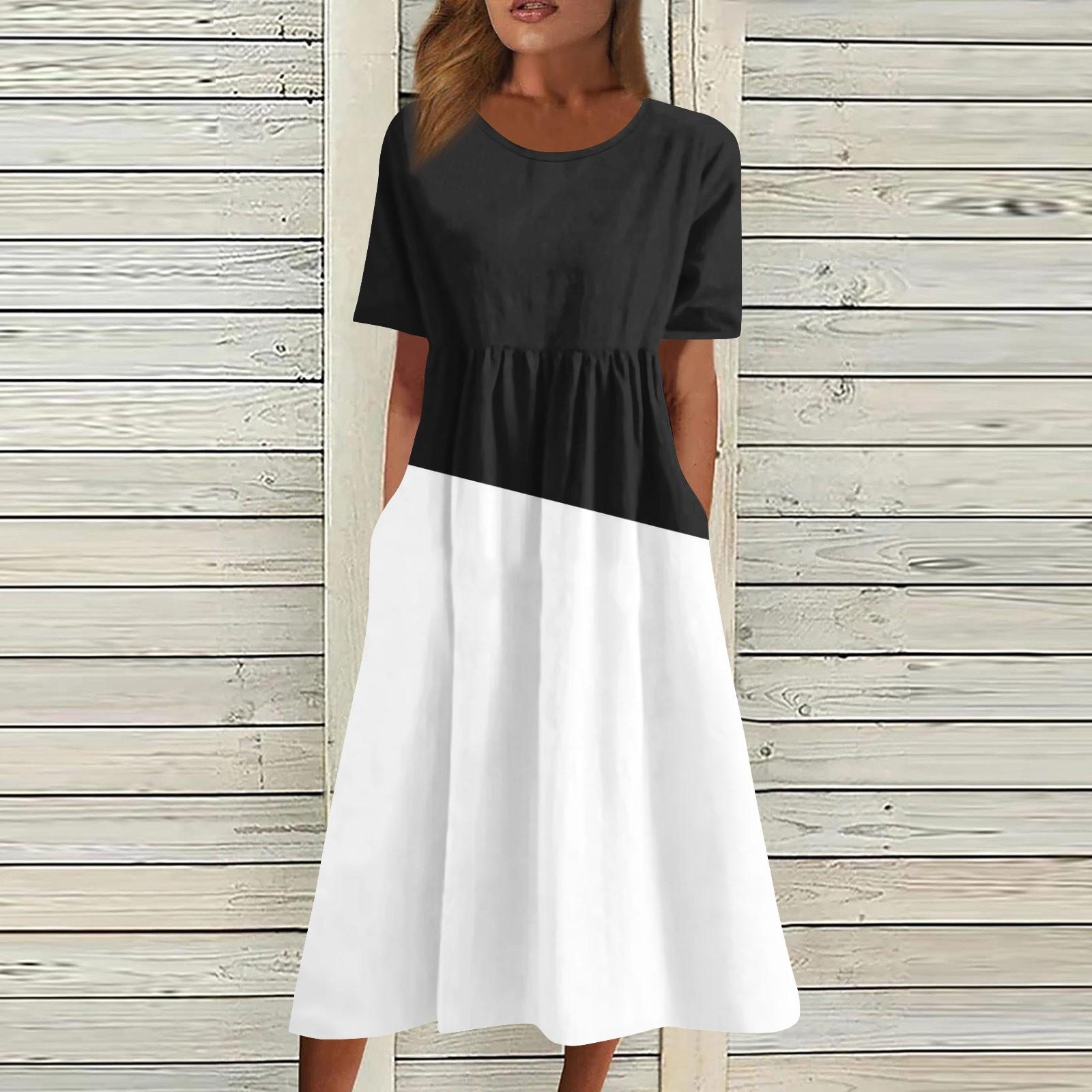 

Женские повседневные платья Платья с принтом Летние платья Плиссированные свободные платья с круглым вырезом и принтом XL белый