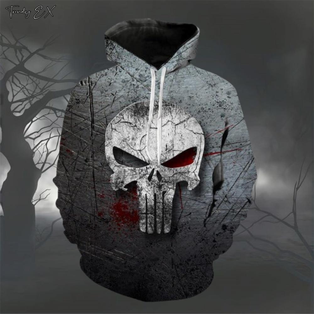 Halloween Sweatshirts for Men Fashion Skull Print Street Harajuku Oversized Graphic Hoodies Comfort Pockets Hoodie Men Clothing