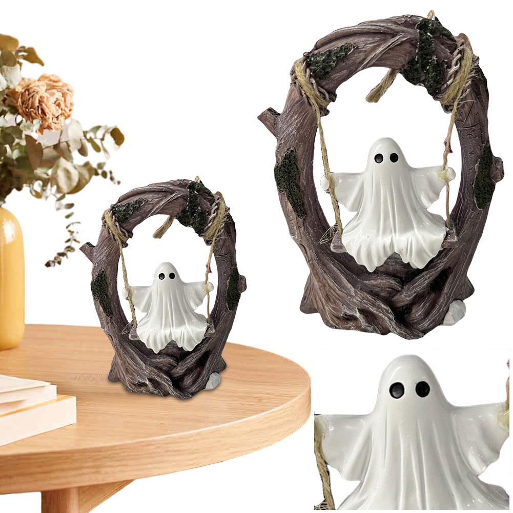 Halloween Swing Ghost Ornament White Ghost Sculptures White Ghost Swing Decorations for Tabletop Centerpiece