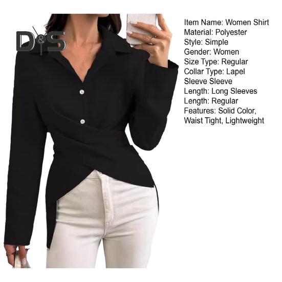 Damen-Hemd mit Revers, lange Ärmel, einreihig, Oberteile, einfarbig, Knopfleiste, Herbsthemd für den Alltag