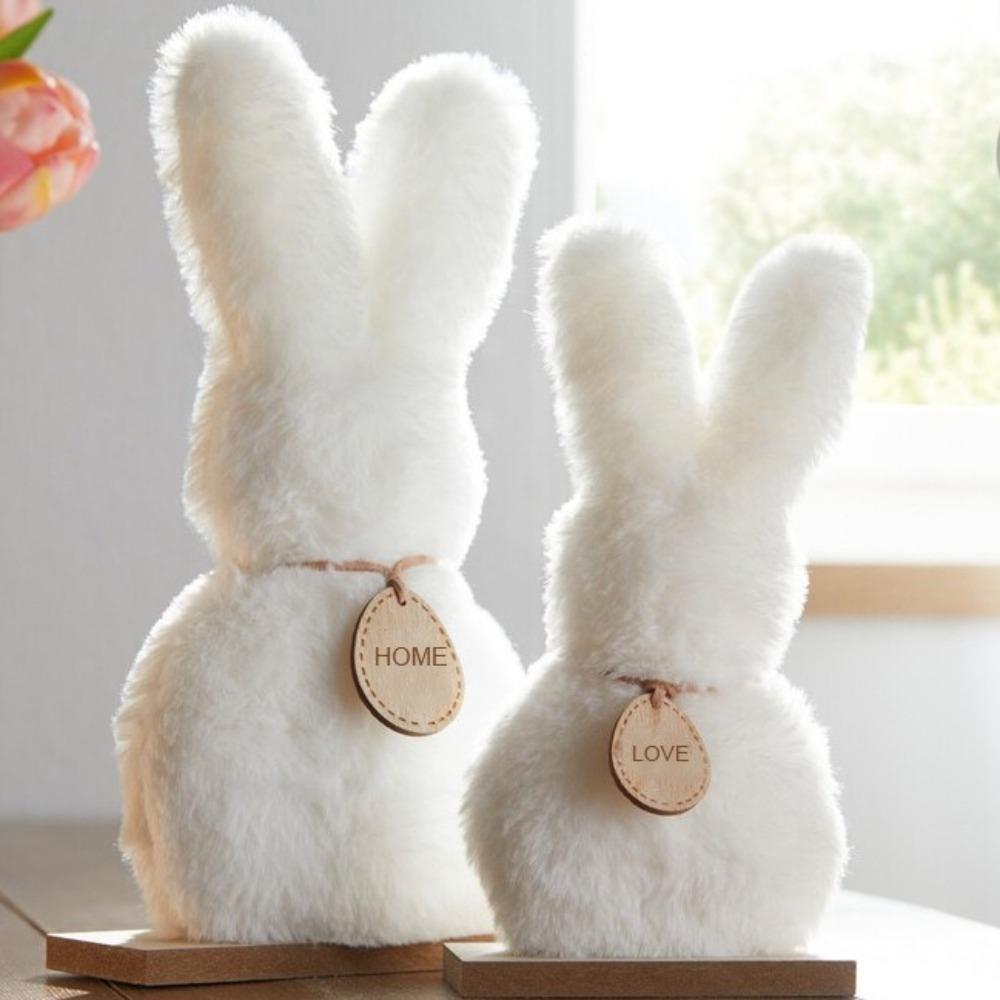 

2PCS Cartoon Plush Rabbit Figurine Standing Easter Desktop Ornament Living Room 2PCS/SET