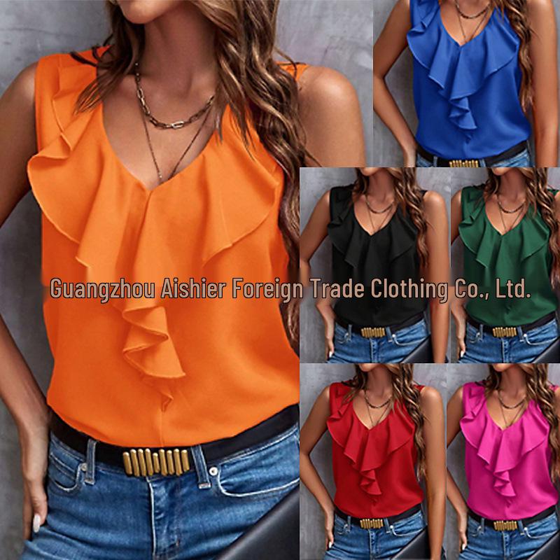 

2025 Summer Fashion Lace V-Neck Sleeveless Women s Top Medium червоний