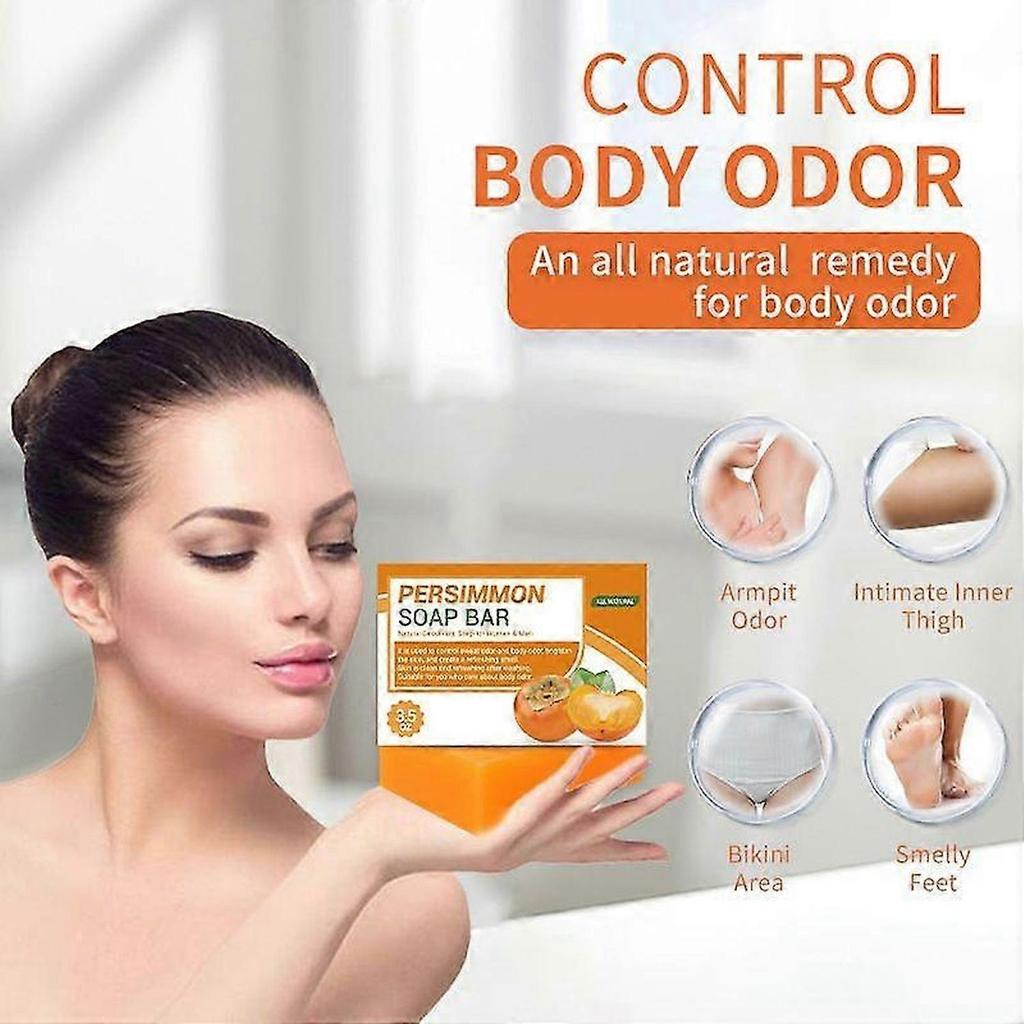 Persimmon Soap Bar for Body Odor Control Purifying Deodorizing Body Soap for Eliminating Nonenal Body Odor Natural Deodorant Soap for Men & Women, G