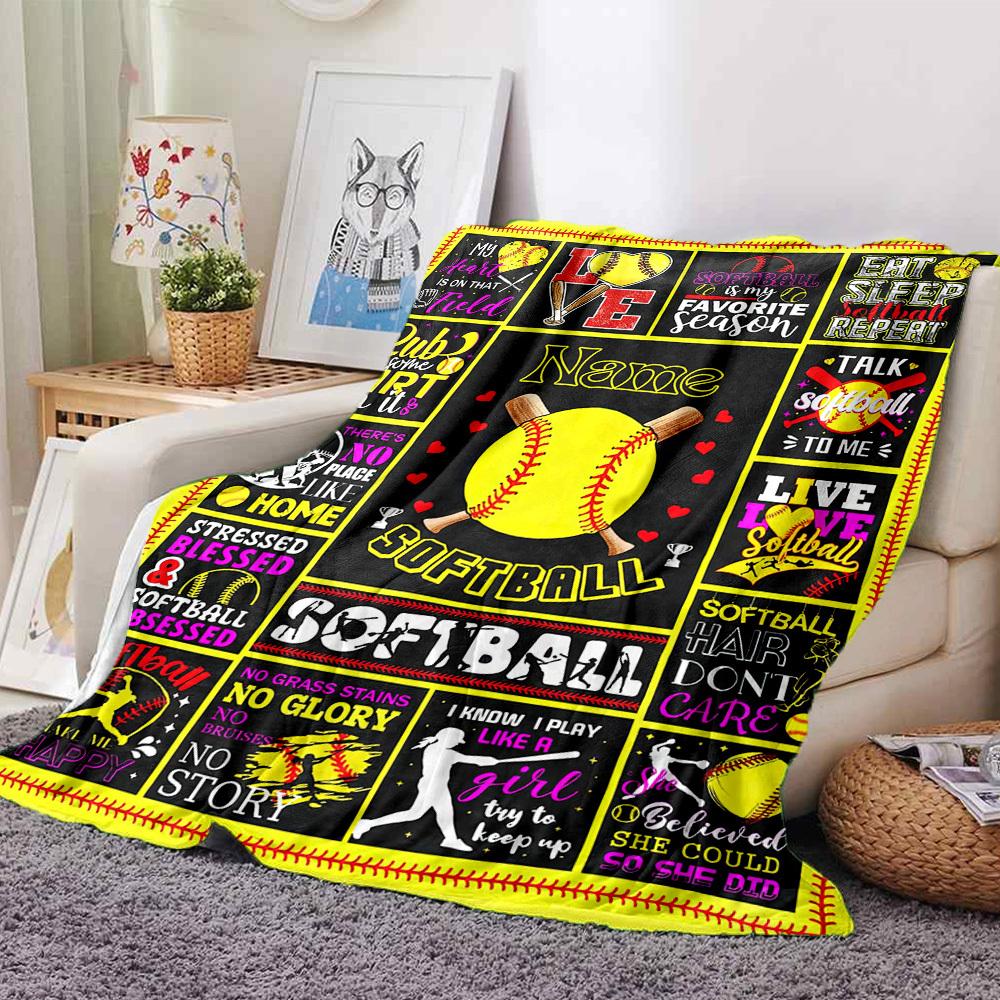 Softball Love Quotes And Inspiration For Players Lightweight Customizable Blanket Customize Your Name Ultrasoft Suitable For Sofa Couch Office Bed