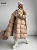 Winter Warmer Damen Oversize Langer Daunenmantel Maxijacke mit Abnehmbarer Kapuze Durchgehender Reißverschluss Gepolstert Langarm