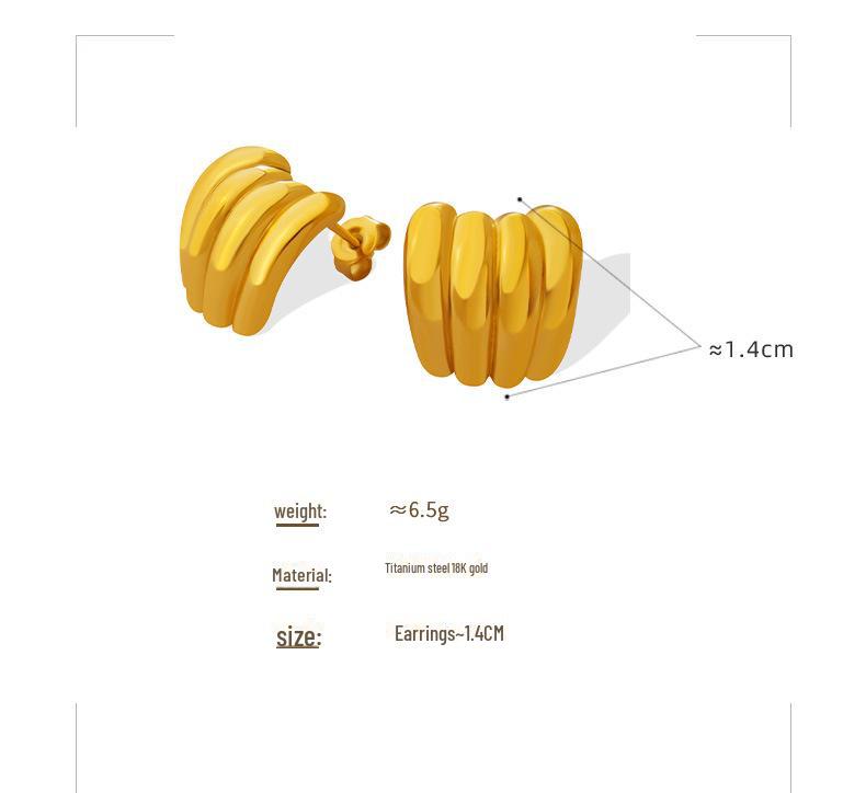 18K Gold-Plated Geometric Banana Shape Earrings with Versatile Texture - European & American Design.