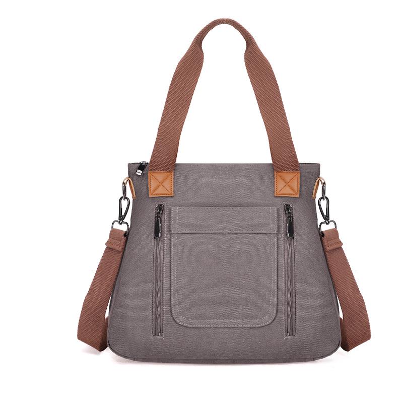 Retro Canvas Crossbody Tote with Zipper – Large Capacity Travel Shoulder Bag