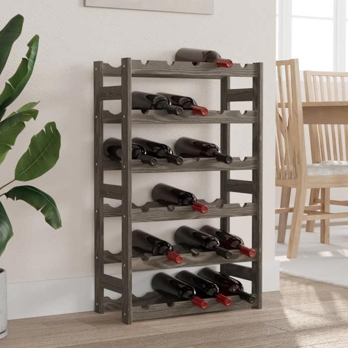VidaXL Casier à bouteilles pour 30 bouteilles gris bois pin solide 373380