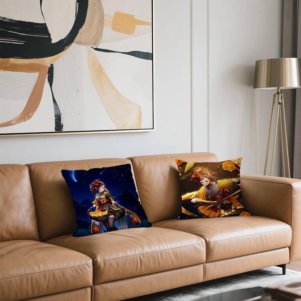 Genshin Chiori Pillow Covers Cartoon Sofa Decorative Home Double-sided Printing Short Plush Cute Cushion Cover