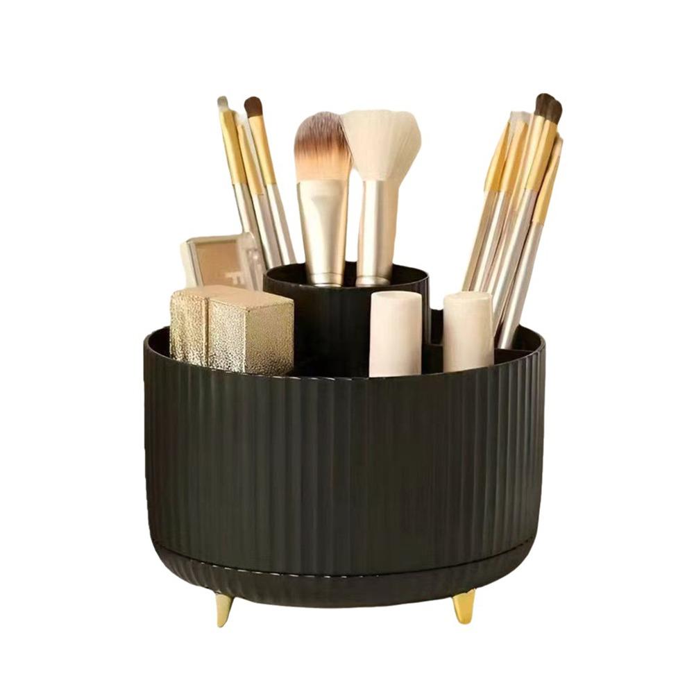 360° Rotating Makeup Brush Organizer Large Capacity 5 Compartments Desktop Storage Box Multi-Functional Easy Access