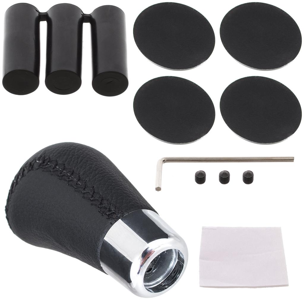 Universal Black Leather + Chrome + 5 & 6 Speed Emblems Kit