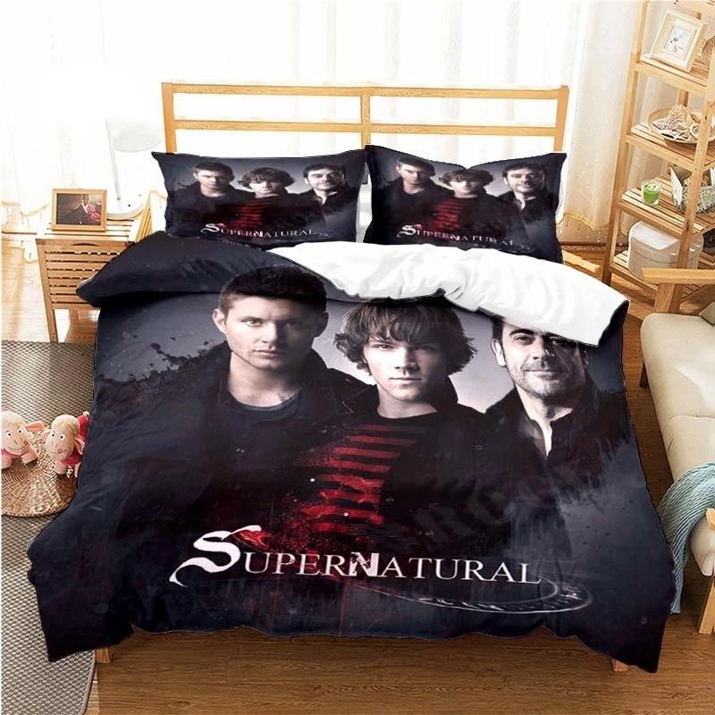 Bettbezug-Set mit Supernatural-Muster, Bettwäsche für Erwachsene und Kinder, Bettset, Spiel, Bettbezug, Bettbezug, Bettwäscheset EU Single 135x200cm