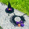 Cat Pumpkin Outfit 1 Set Halloween Costume, Wizard Hat And Lace Bandana, Ruffled Bib Pet Photo Prop with Bow Bell, Holiday Party for Small Dogs, Cats