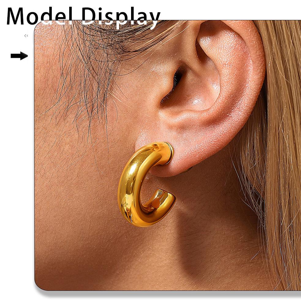 Qiong Yao 18K Gold-Plated C-Shaped Steel Bead Earrings for Women – Autumn/Winter Fashion Accessories