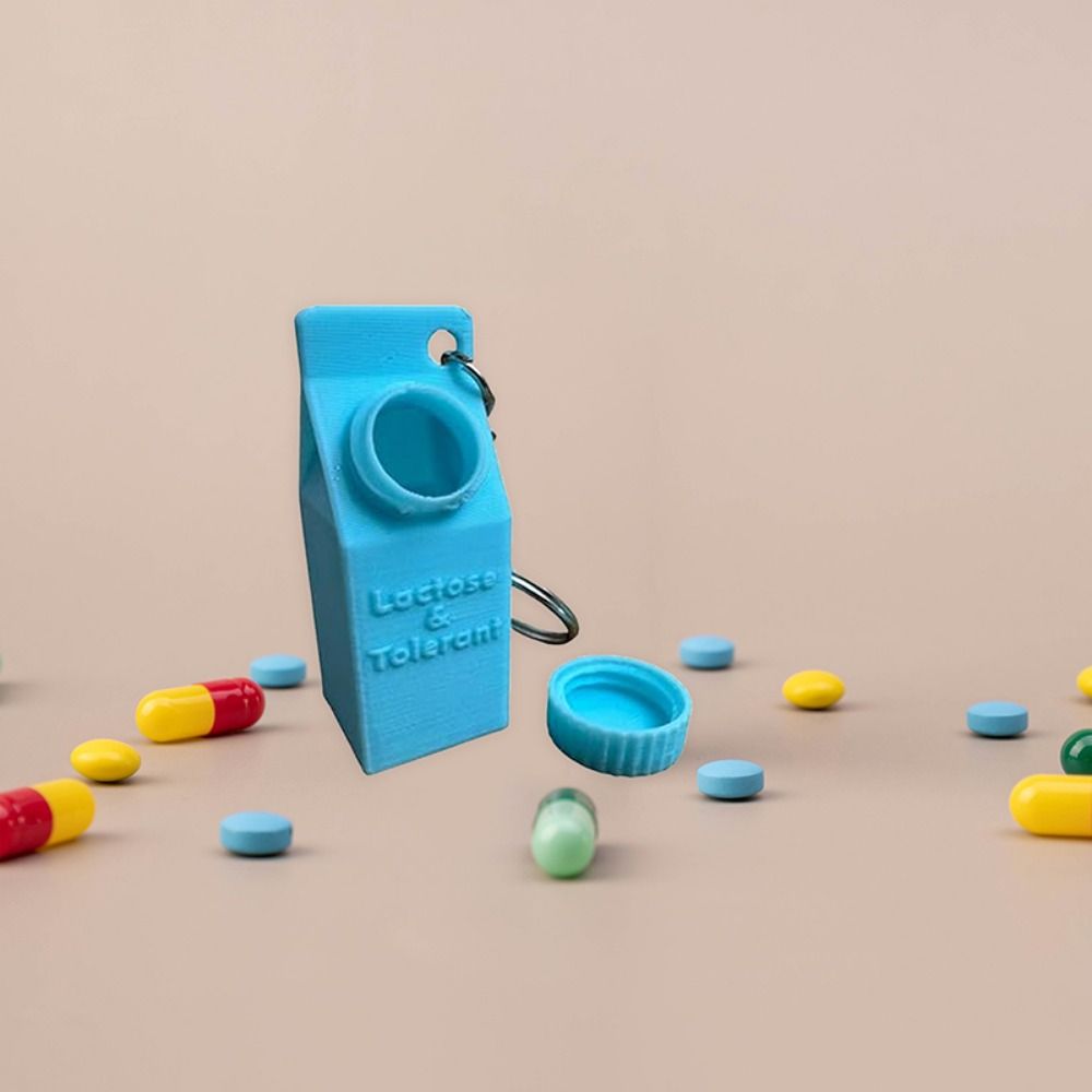 2 Pcs Cartoon Mini Milk Pill Container Cute Keychain Backpack Ornament Storage Box