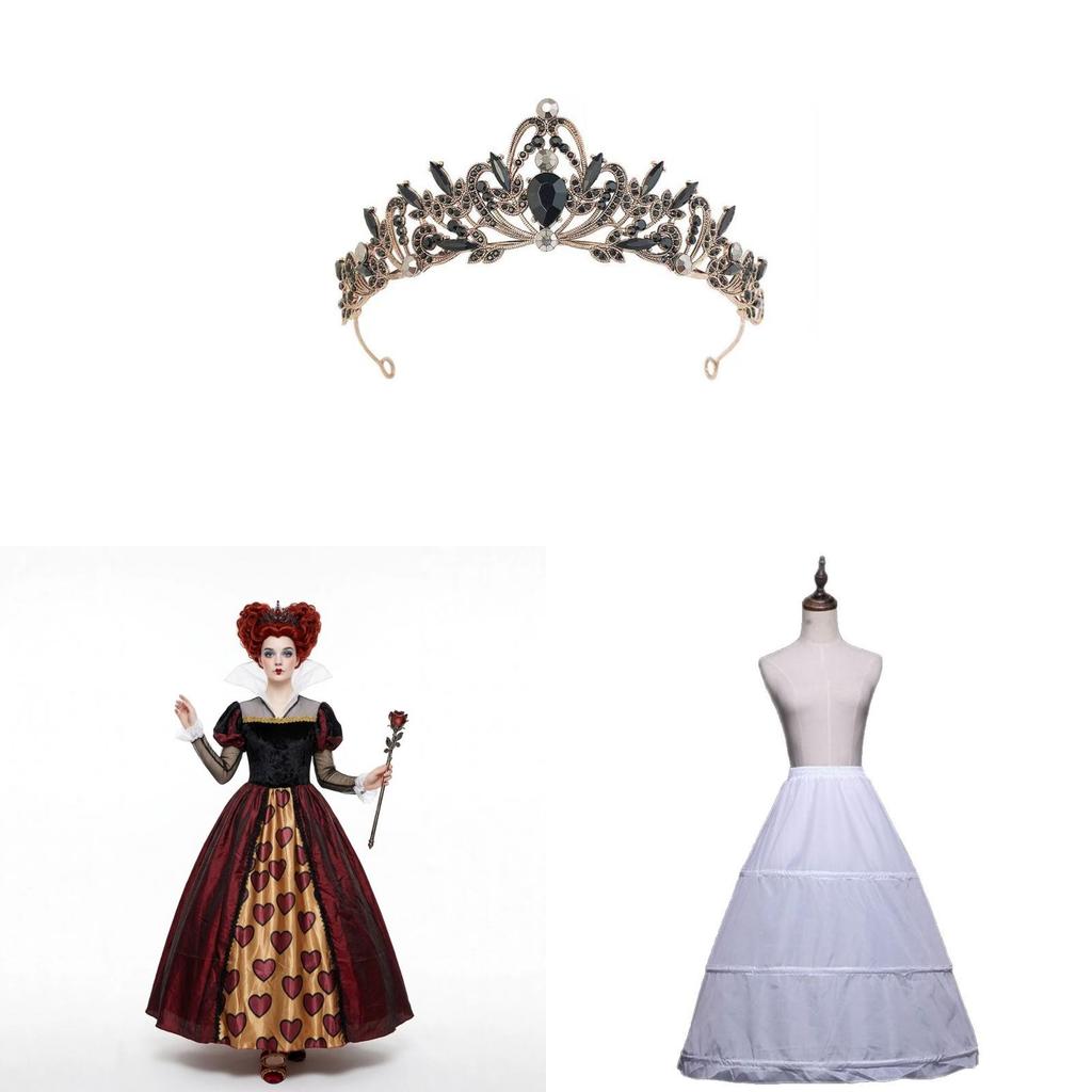 Alice In Wonderland Queen Of Hearts Cosplay Dress For Adults With Red Crown And Fabric Skirt Scene Costume