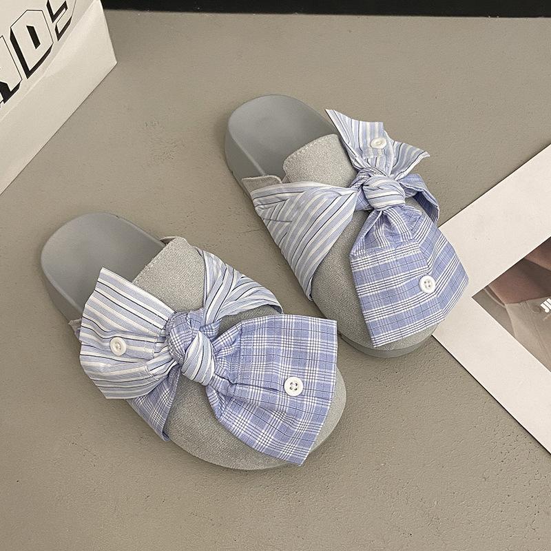 

Бантик Баотоу драг женские осенние ретро новые верхняя одежда нишевый дизайн чувство уродливый и милый модные универсальные полушлепанцы прилив 40 небесно-голубой