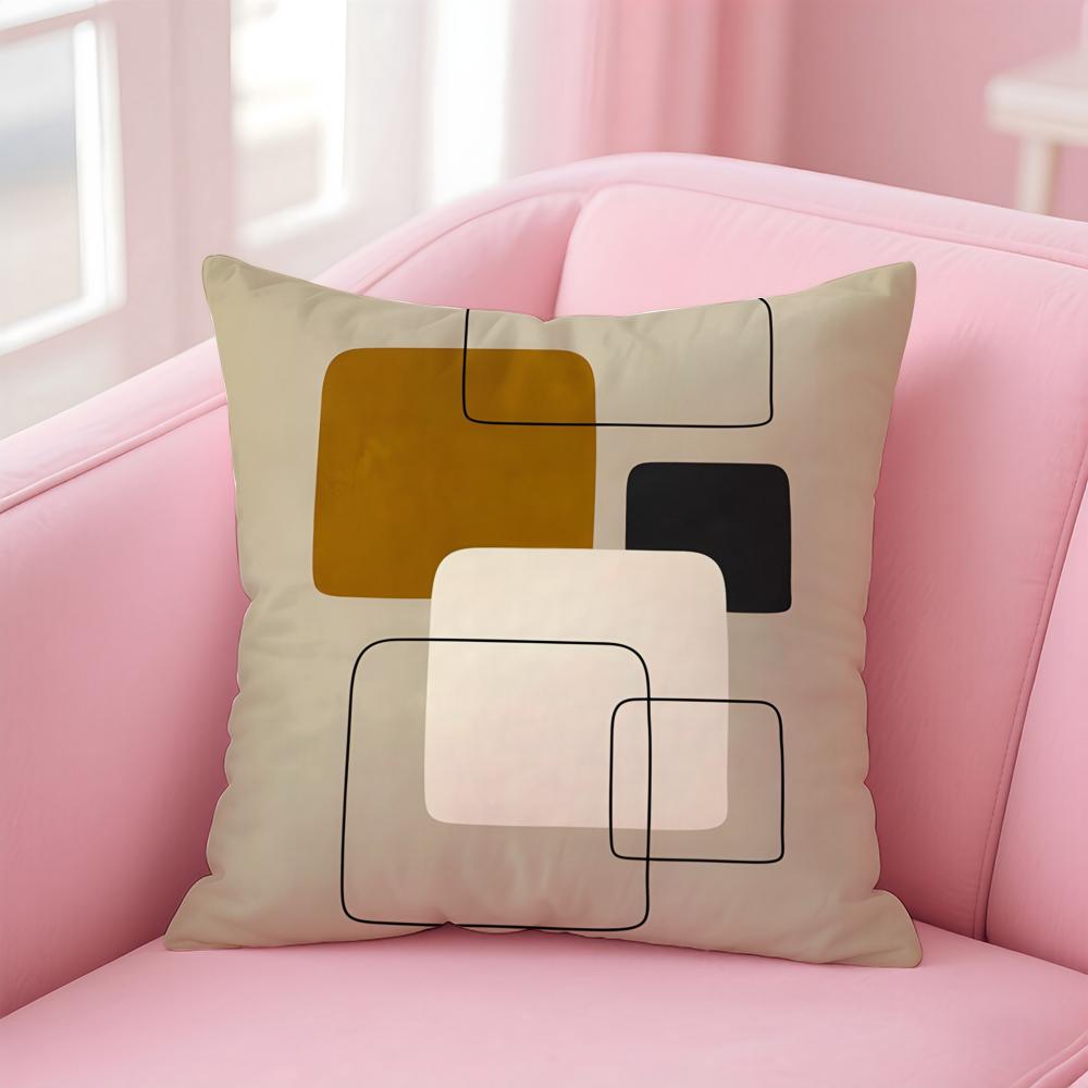 Geometric Square Warm Color Modern Simplicity Cushion Cover Pillow Case Soft Friendly Fabric  Concealed Zipper