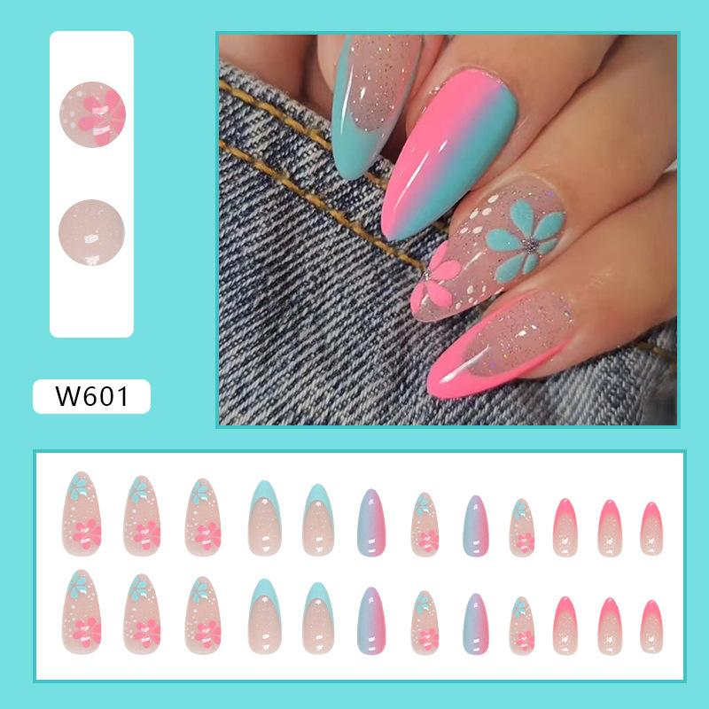

Summer fresh and elegant cute pure French fake nails wear nail pads