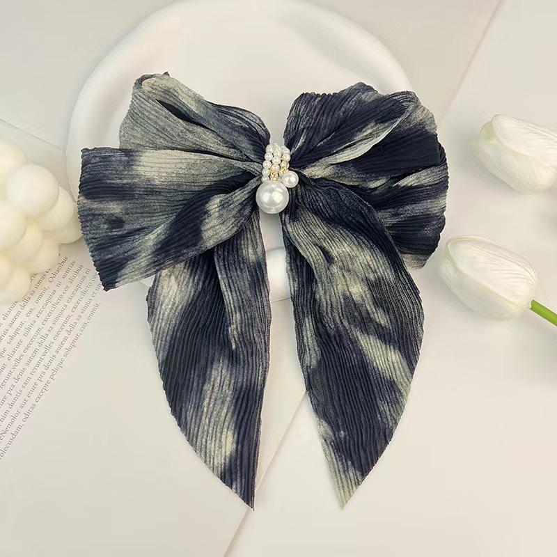 Sunset Gradient Pearl Chiffon Tie-Dye Bow Hair Clip for Girls